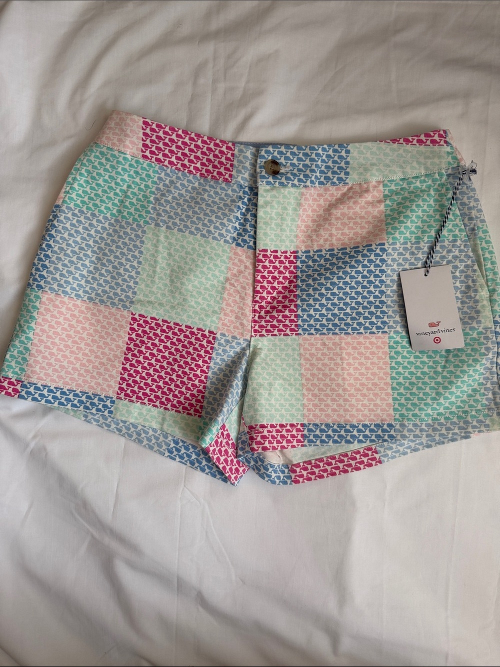 Vineyard Vines Patchwork Check Cotton Shorts - Pink Blue Mint